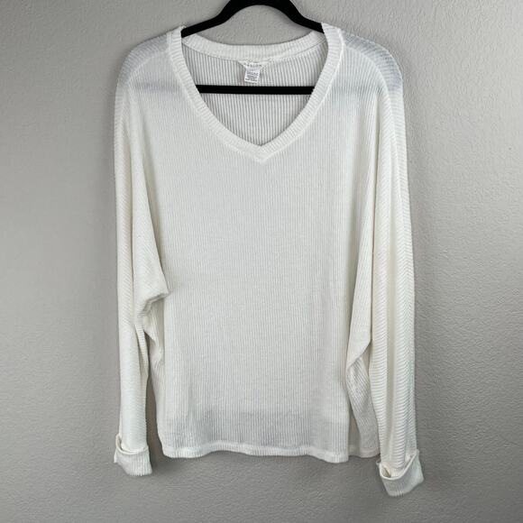 Caslon Dolman Sleeve Ribbed Knit V-Neck Baggy Oversized Fit White Sweater Large - Picture 12 of 13